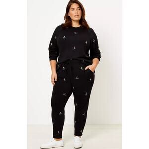 Lou & Grey for LOFT Black Multicolor Ski Terry Sweatpants Womens Plus 16 / 18